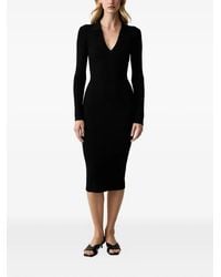 Silvian Heach - Ribbed-Knit Long-Sleeve Midi Dress - Lyst