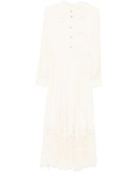 Self-Portrait - Floral-Embellished Pleated Lace-Trim Midi Dress - Lyst