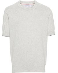 Brunello Cucinelli - Gemêleerd Geribbeld Katoenen T-shirt - Lyst