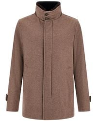 Herno - Suede-Trim High-Collar Coat - Lyst