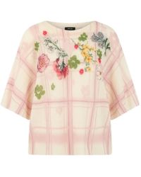 Marc Cain - Floral-Print Checked Sweater - Lyst