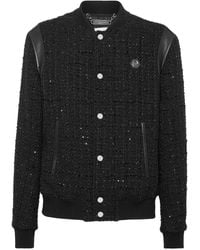 Philipp Plein - Sequin-Embellished Leather-Trimmed Bomber Jacket - Lyst