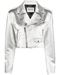 Moschino Jeans - Metallic-finish Notched-lapels Cropped Jacket - Lyst