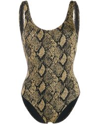 Solid & Striped Bañador con cuello redondo y estampado - Amarillo