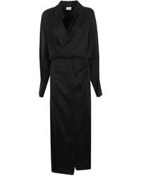ANDAMANE - Draped-Detail Long-Sleeve Midi Dress - Lyst