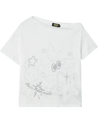 Mini Cream - Rhinestone-Embellished Asymmetric-Collar Cotton T-Shirt - Lyst