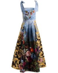 Alice + Olivia - Hana Square-Neck Tie-Strap Midi Dress - Lyst