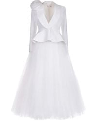 ARAFTU - Floral-Applique Peplum Dress - Lyst