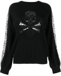 Philipp Plein - Lace-panelling Skull-print Sweatshirt - Lyst