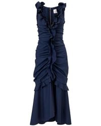 Carolina Herrera - Ruched Midi Dress With Ruffles - Lyst