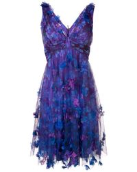 Marchesa notte Vestido de cóctel con motivo floral en 3D - Morado