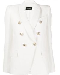 Balmain Doppelreihiger Blazer Aus Woll-twill - Weiß