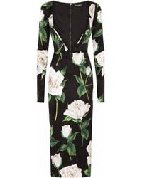 Dolce & Gabbana - Vestido midi con estampado de rosas - Lyst