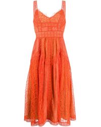 Self-Portrait Flared Midi-jurk - Oranje