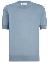 Brunello Cucinelli - Cotton Lightweight Knit T-Shirt With Contrast Details - Lyst