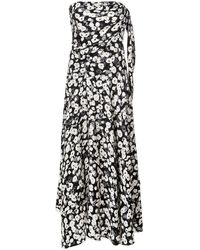 Derek Lam Strapless Knotted Poppy Print Silk Jacquard Handkerchief Dress - Zwart