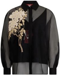 Max Mara - Floral-Embroidered Sheer Blouse - Lyst