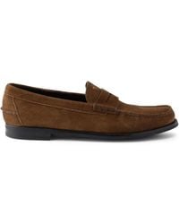 Prada - Aged-Effect Suede Loafers - Lyst