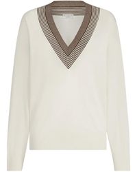 Brunello Cucinelli - Striped V-Neck Sweater - Lyst
