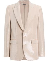 Dolce & Gabbana - Single-Breasted Sicilia Light Jacket With Sequins - Lyst