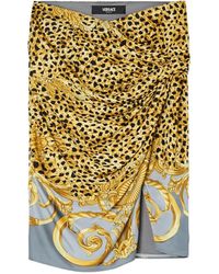 Versace - Cheetah Foulard Draped Midi Skirt - Lyst