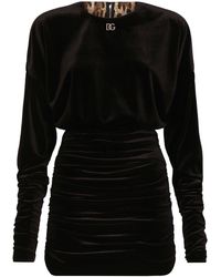 Dolce & Gabbana - Dg-logo Draped Velvet Minidress - Lyst
