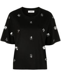 Sandro - Floral-embellished Cotton T-shirt - Lyst