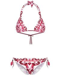 Dolce & Gabbana - Majolica-Print Padded Triangle Bikini - Lyst
