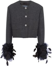 Prada - Feather-Trimmed Wool Cropped Jacket - Lyst