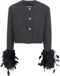 Prada - Chaqueta Corta Con Ribete De Plumas - Lyst