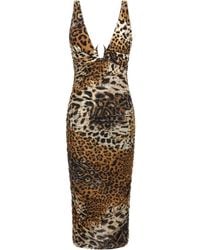 Roberto Cavalli - Leopard-Print Midi Dress - Lyst