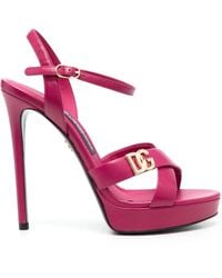 Dolce & Gabbana - Logo-Plaque Leather Sandals - Lyst