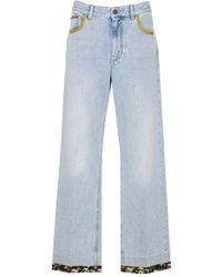 Valentino Garavani - Floral-Hem Embroidered Jeans - Lyst