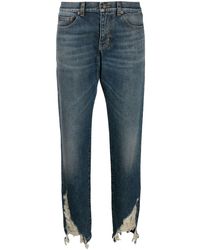 Saint Laurent Distressed-hem Boyfriend Jeans - ブルー