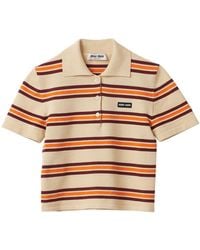 Miu Miu - Striped Cotton And Silk Polo Shirt - Lyst