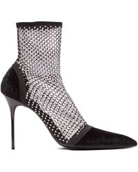 Balmain - Rhinestone-Embellished Mesh Ankle Boots - Lyst