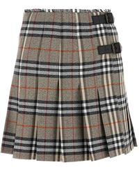 Burberry - Geruite Wollen Midi-Rok - Lyst