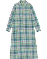 Ganni - Check-Pattern Seersucker Shirt Dress - Lyst