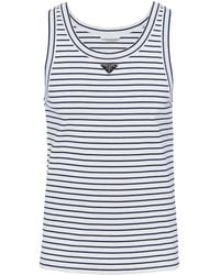 Prada - Triangle-Logo Striped Tank Top - Lyst