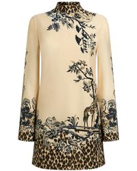 Etro - Envers Satin Mini Dress With Front Print And Leopard Motif - Lyst