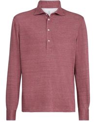 Brunello Cucinelli - Linen And Cotton Mélange Jersey Long Sleeve Polo - Lyst