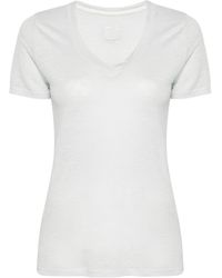 120% Lino - T-shirt Met V-hals - Lyst