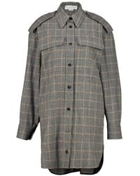 Stella McCartney - Check-Pattern Epaulette Shirt Mini Dress - Lyst