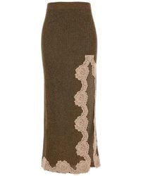 Valentino Garavani - Lace-Trim Ribbed-Knit Midi Skirt - Lyst