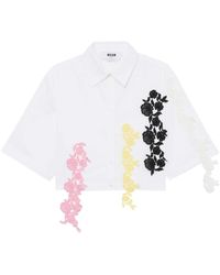 MSGM - Floral-appliqué Cotton Shirt - Lyst