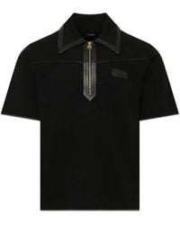 Amiri - Leather-Trim Knit Zipped Polo - Lyst