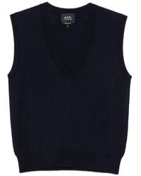 A.P.C. - V-Neck Knitted Vest - Lyst