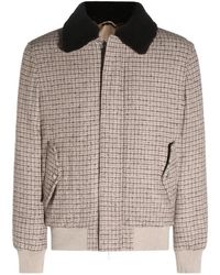 Eleventy - Checked-Pattern Shearling-Collar Jacket - Lyst