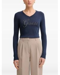 Guess - Crystal-Embellished Logo-Print Sweater - Lyst