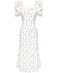 POST MERIDIEM - Floral-Print Puff-Sleeve Midi Dress - Lyst